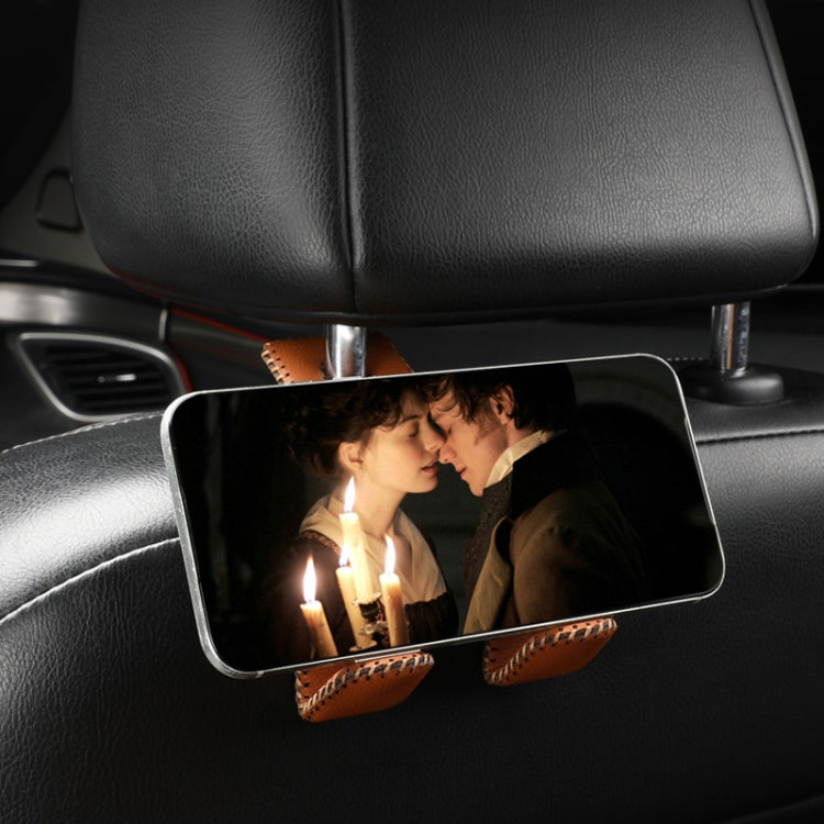 Car Double Hook Stainless Steel Rear Headrest Mobile Phone Holder(Beige) - free shipping - PMC TechLife - Order now!