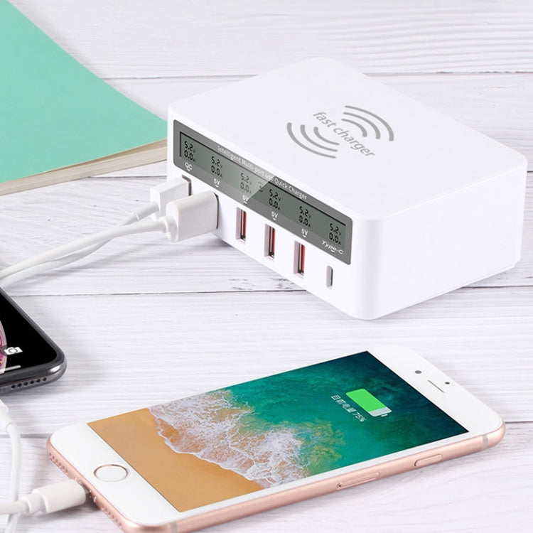 818F 5 USB Ports + Type-C Multifunctional Multi-Port Wireless Charger, Style: US Plug (Black) - Multifunction Charger by PMC TechLife | Online Shopping South Africa | PMC TechLife | Buy Now Pay Later Mobicred