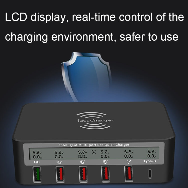 818F 5 USB Ports + Type-C Multifunctional Multi-Port Wireless Charger, Style: UK Plug (Black) - Multifunction Charger by PMC TechLife | Online Shopping South Africa | PMC TechLife | Buy Now Pay Later Mobicred