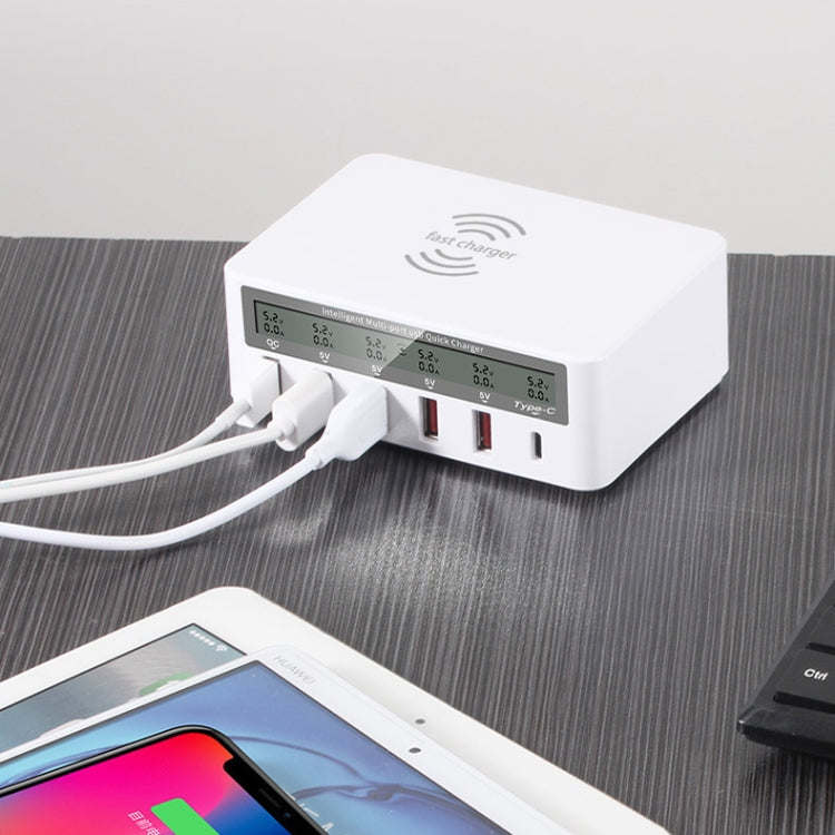 818F 5 USB Ports + Type-C Multifunctional Multi-Port Wireless Charger, Style: UK Plug (White) - Multifunction Charger by PMC TechLife | Online Shopping South Africa | PMC TechLife | Buy Now Pay Later Mobicred