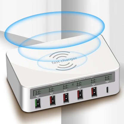 818PF 5 USB Ports + Type-C Smart Digital Display Wireless Phone Charger, Style: AU Plug (White) - Multifunction Charger by PMC Jewellery | Online Shopping South Africa | PMC Jewellery | Buy Now Pay Later Mobicred