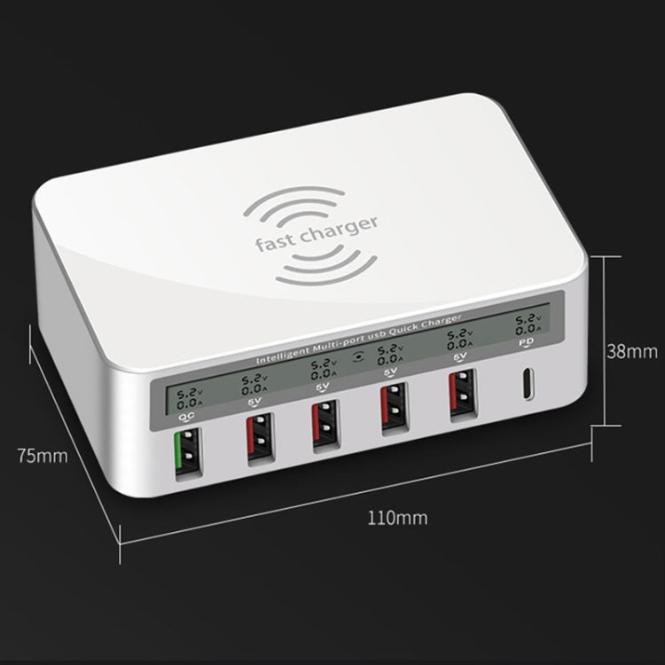 818PF 5 USB Ports + Type-C Smart Digital Display Wireless Phone Charger, Style: US Plug (White) - Multifunction Charger by PMC TechLife | Online Shopping South Africa | PMC TechLife | Buy Now Pay Later Mobicred