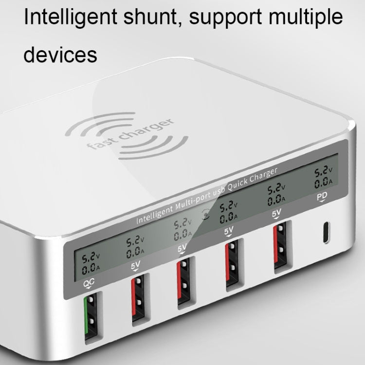 818PF 5 USB Ports + Type-C Smart Digital Display Wireless Phone Charger, Style: UK Plug (White) - Multifunction Charger by PMC TechLife | Online Shopping South Africa | PMC TechLife | Buy Now Pay Later Mobicred