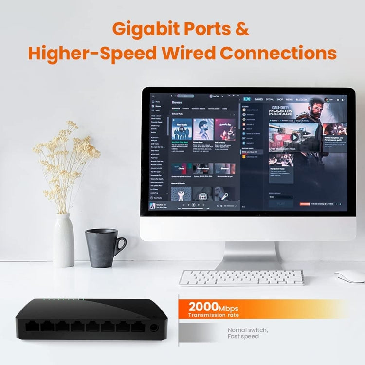 Tenda SG108 100/1000M Desktop Network Switch 8 Port Gigabit Desktop Switch Ethernet Switch LAN Hub(UK Plug) - free shipping - PMC Jewellery - Order now!