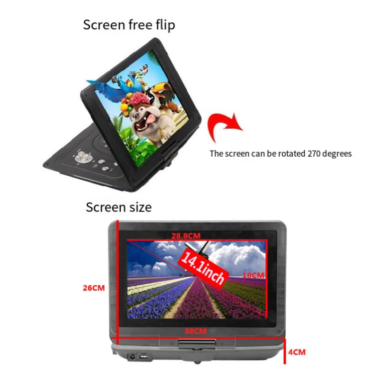 14.1-Inch Screen Portable DVD Player Support USB/SD/AV Input With Gamepad(UK Plug) - DVD & LCD Player by PMC Jewellery | Online Shopping South Africa | PMC Jewellery | Buy Now Pay Later Mobicred