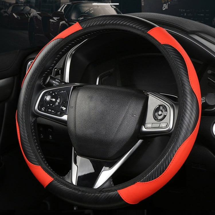 38cm Carbon Fiber Elastic Leather Without Inner Ring Car Steering Wheel Cover, Color: Red - Steering Wheel Accessories by PMC Jewellery | Online Shopping South Africa | PMC Jewellery | Buy Now Pay Later Mobicred