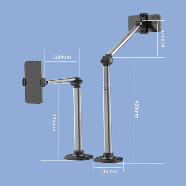 Mobile Live Piercing Bracket Aluminum Alloy 360 Degree Rotation Telescopic Adjustment Bedside Desktop Live Bracket(Gray) - free shipping - PMc TechLife - Order now!