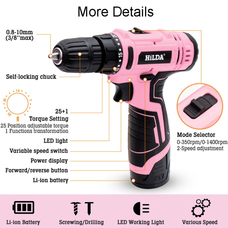 HILDA 12V Cordless Impact Drill Electrical Screwdriver, Plug: US Plug - free shipping - PMC TechLife - Order now!
