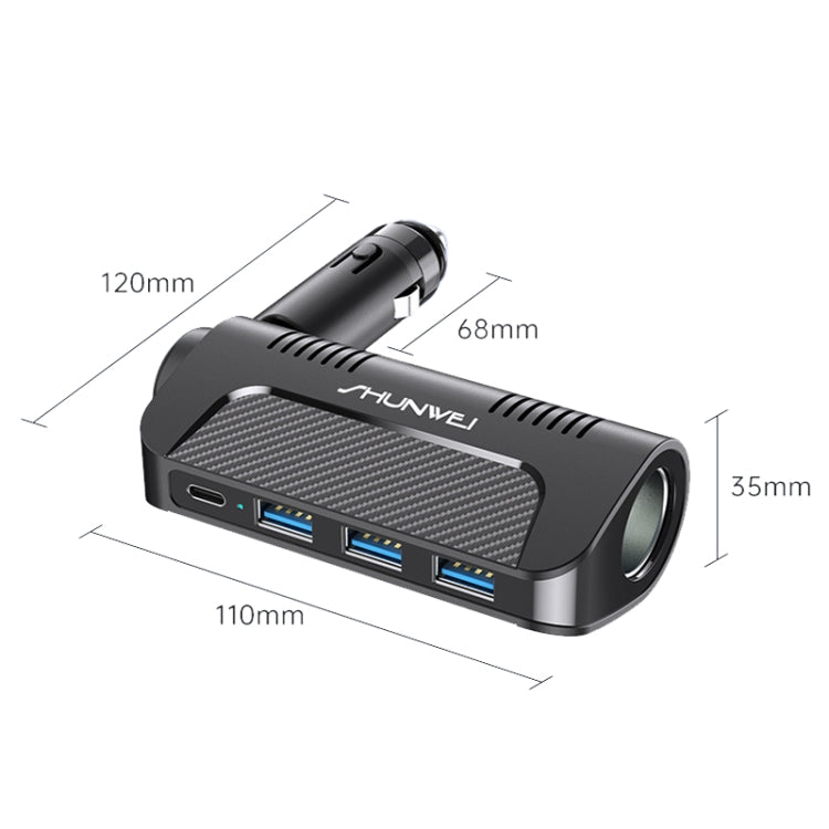 SHUNWEI SD-1920 120W PD18W+5A 3-Port USB Car Multifunctional Rotatable Fast Charger(Black) - Car Charger by SHUNWEI | Online Shopping South Africa | PMC TechLife | Buy Now Pay Later Mobicred