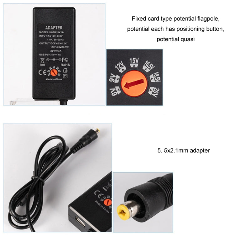65W 6-20V Adjustable 3A DC Power Adapter Charger, Specification: UK Plug Small - Universal Power Adapter by PMC Jewellery | Online Shopping South Africa | PMC Jewellery | Buy Now Pay Later Mobicred
