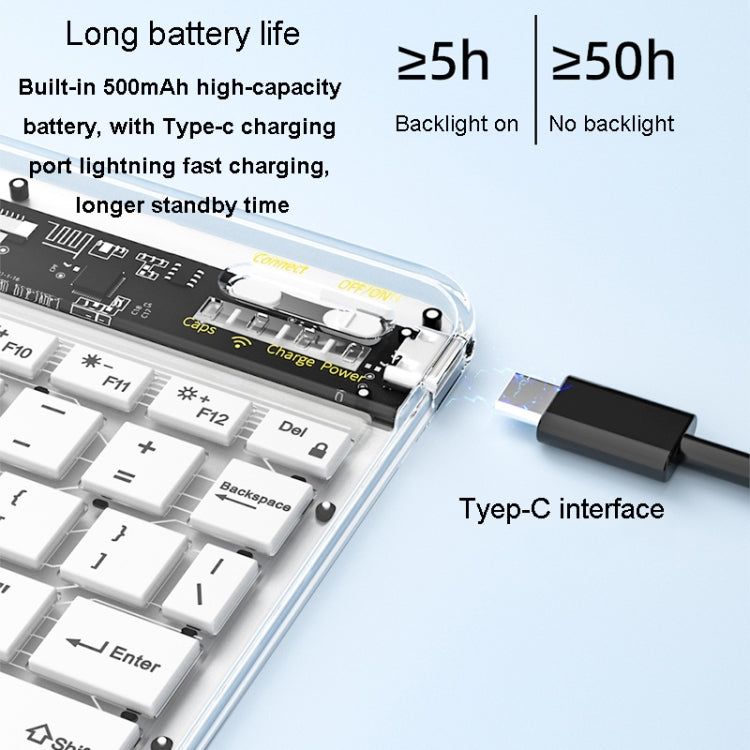 Transparent Lighting Bluetooth Keyboard 10 Inch Wireless Silent Keypad(White) - Universal Keyboard by PMC TechLife | Online Shopping South Africa | PMC TechLife