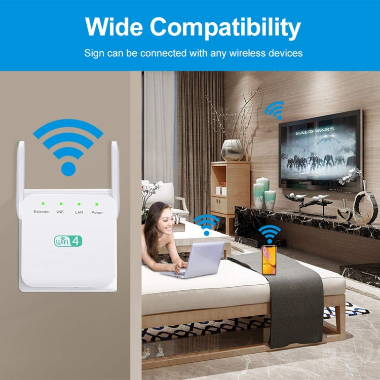 2.4G 300M Wi-Fi Amplifier Long Range WiFi Repeater Wireless Signal Booster EU Plug White - Broadband Amplifiers by PMC Jewellery | Online Shopping South Africa | PMC Jewellery | Buy Now Pay Later Mobicred