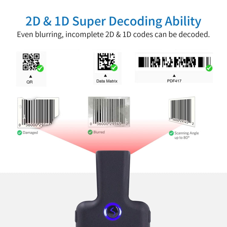 HC101D  2D Bluetooth Barcode Scanner Wireless Back Clip Phone Barcode Reader, Spec: Side - Barcode Scanner by PMC TechLife | Online Shopping South Africa | PMC TechLife