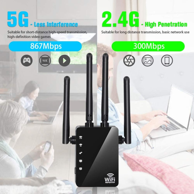 5G/2.4G 1200Mbps WiFi Range Extender WiFi Repeater With 2 Ethernet Ports US Plug White - Broadband Amplifiers by PMC Jewellery | Online Shopping South Africa | PMC Jewellery | Buy Now Pay Later Mobicred