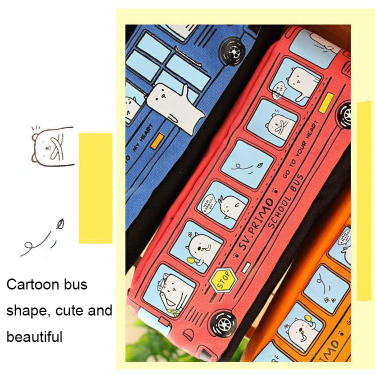 Cartoon Bus Student Stationery Pencil Case Large Capacity Canvas Stationery Box(Yellow) - Pen Holder by PMC Jewellery | Online Shopping South Africa | PMC Jewellery