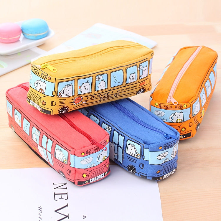 Cartoon Bus Student Stationery Pencil Case Large Capacity Canvas Stationery Box(Yellow) - Pen Holder by PMC Jewellery | Online Shopping South Africa | PMC Jewellery