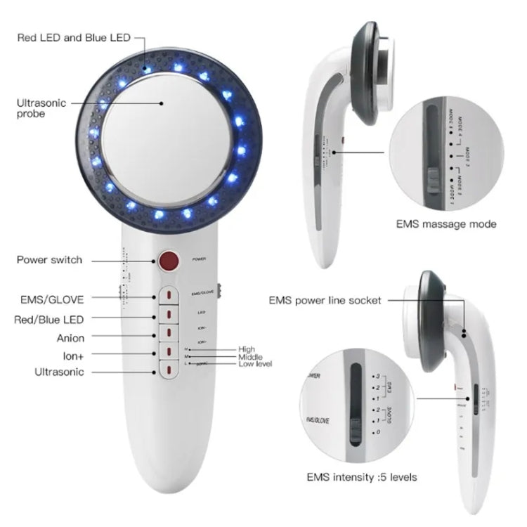 6 In 1 Ultrasound EMS Body Slimming Machine LED Galvanic Ion Facial Beauty Machine EU Plug - Beauty Instrument by PMC Jewellery | Online Shopping South Africa | PMC Jewellery