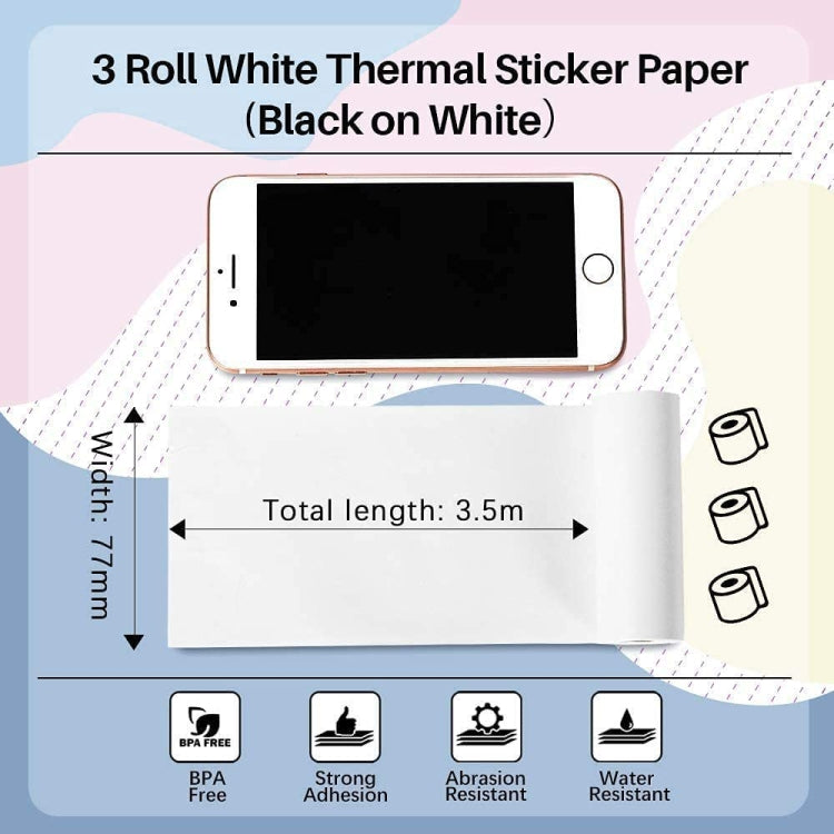 For Phomemo M03 Series 3rolls /Pack 80mmx3.5m 10 Years Thermal Self-adhesive Black on White Printing Paper - Printer Accessories by Phomemo | Online Shopping South Africa | PMC Jewellery | Buy Now Pay Later Mobicred