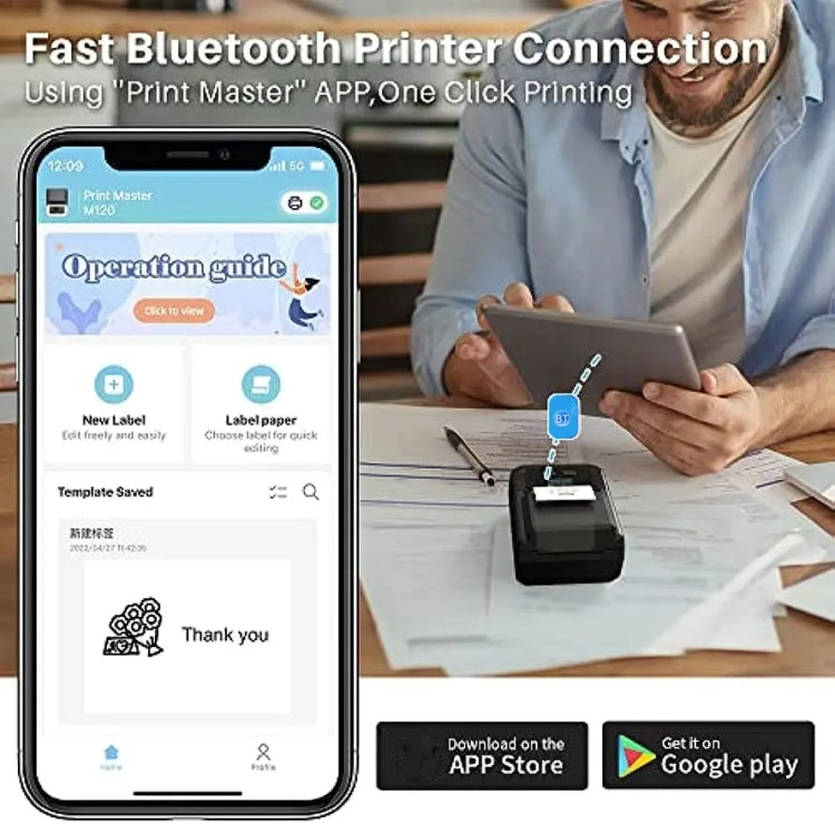 Phomemo M120 Label Maker Barcode Printer Bluetooth Thermal Label Machine(Black) - Printer by Phomemo | Online Shopping South Africa | PMC Jewellery | Buy Now Pay Later Mobicred