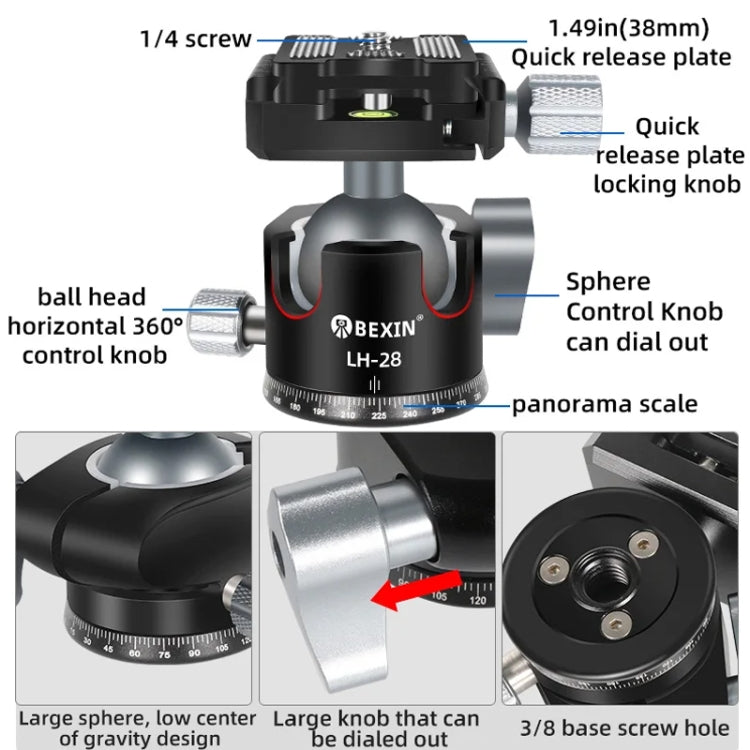 BEXIN RC254+LH-28 Carbon Fiber Portable Folding Tripod SLR Camera Low Gravity Center Gimbal Photography Bracket - free shipping - PMC TechLife - Order now!