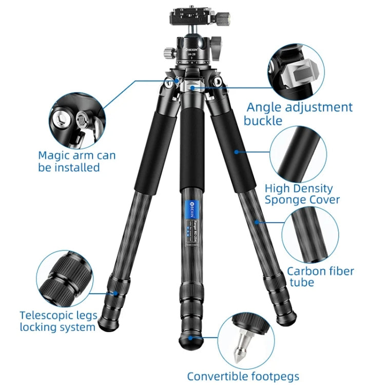 BEXIN RC254 Carbon Fiber Portable Folding Tripod SLR Camera Low Gravity Center Gimbal Photography Bracket - free shipping - PMC TechLife - Order now!
