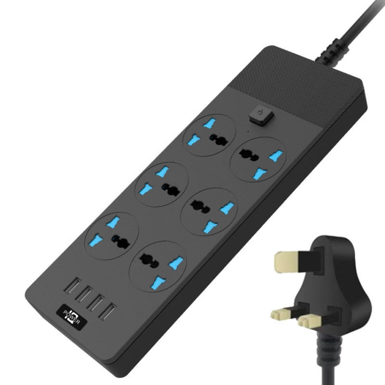 TB-T12 3000W 2m 4-USB Ports + 6-Jacks Multifunctional Flame-Retardant Socket With Switch(UK Plug) - Extension Socket by PMC Jewellery | Online Shopping South Africa | PMC Jewellery | Buy Now Pay Later Mobicred