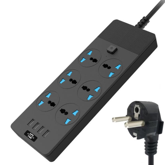 TB-T12 3000W 2m 4-USB Ports + 6-Jacks Multifunctional Flame-Retardant Socket With Switch(EU Plug) - Extension Socket by PMC Jewellery | Online Shopping South Africa | PMC Jewellery | Buy Now Pay Later Mobicred