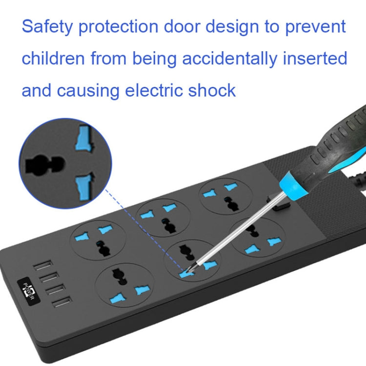 TB-T12 3000W 2m 4-USB Ports + 6-Jacks Multifunctional Flame-Retardant Socket With Switch(EU Plug) - Extension Socket by PMC TechLife | Online Shopping South Africa | PMC TechLife | Buy Now Pay Later Mobicred
