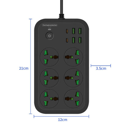 T24 2m 3000W 6 Plugs + PD + 4-USB Ports Multifunctional Flame-Retardant Socket With Switch(US Plug) - Extension Socket by PMC Jewellery | Online Shopping South Africa | PMC Jewellery | Buy Now Pay Later Mobicred