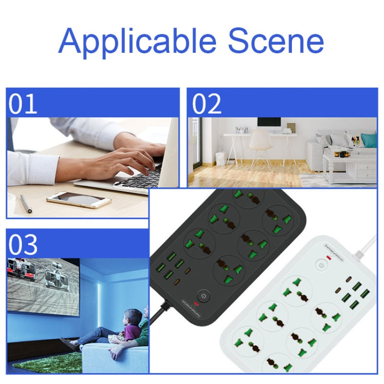 T24 2m 3000W 6 Plugs + PD + 4-USB Ports Multifunctional Flame-Retardant Socket With Switch(US Plug) - Extension Socket by PMC Jewellery | Online Shopping South Africa | PMC Jewellery | Buy Now Pay Later Mobicred