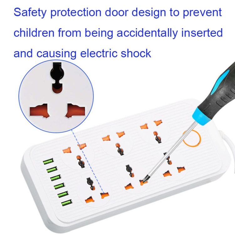 A07 2m 3000W 6 Plugs + 6-USB Ports Multifunctional Flame-retardant Socket with Switch(US Plug) - Extension Socket by PMC TechLife | Online Shopping South Africa | PMC TechLife | Buy Now Pay Later Mobicred