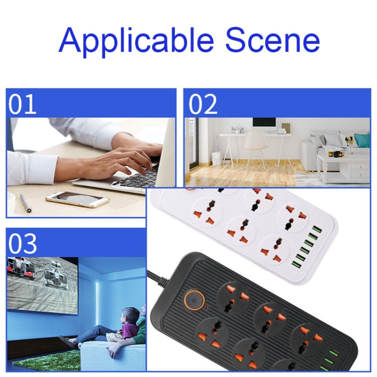 A07 2m 3000W 6 Plugs + 6-USB Ports Multifunctional Flame-retardant Socket with Switch(US Plug) - Extension Socket by PMC TechLife | Online Shopping South Africa | PMC TechLife | Buy Now Pay Later Mobicred