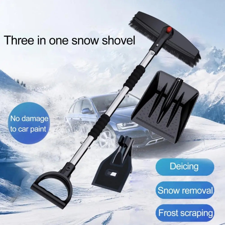 3-in-1 Car Snow Shovel Brush Kit Stainless Steel Retractable Ice Scraper(Black) - Ice Scraper by PMC TechLife | Online Shopping South Africa | PMC TechLife | Buy Now Pay Later Mobicred