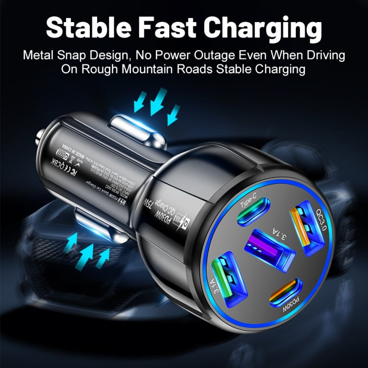 3USB+2PD 75W Dual Line Car Mobile Phone Fast Charging Charger(Black) - Car Charger by PMC Jewellery | Online Shopping South Africa | PMC Jewellery | Buy Now Pay Later Mobicred