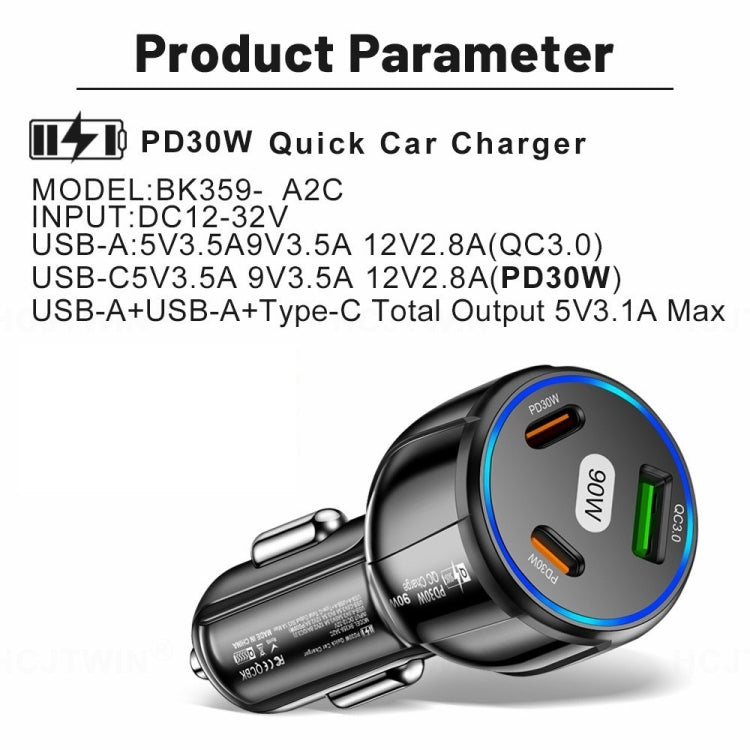 90W Super Fast Charging USB-C Car Charger Dual PD 30W+QC3.0 Charging Station(Black) - Car Charger by PMC TechLife | Online Shopping South Africa | PMC TechLife | Buy Now Pay Later Mobicred