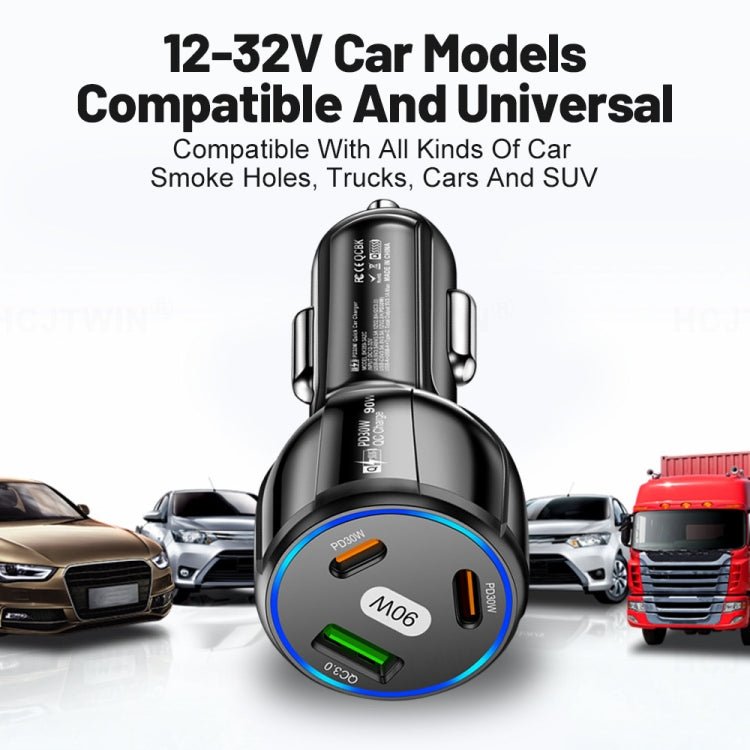 90W Super Fast Charging USB-C Car Charger Dual PD 30W+QC3.0 Charging Station(Black) - Car Charger by PMC TechLife | Online Shopping South Africa | PMC TechLife | Buy Now Pay Later Mobicred