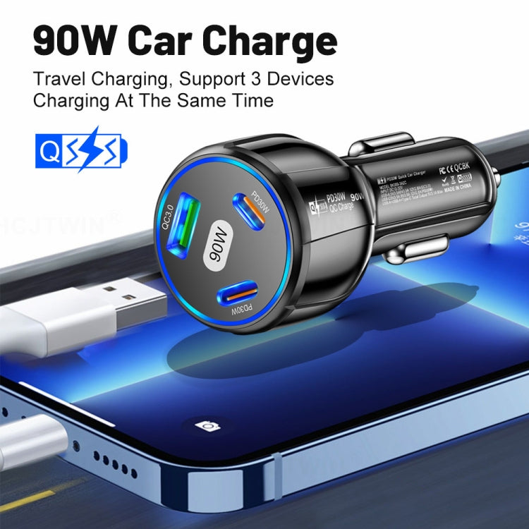 90W Super Fast Charging USB-C Car Charger Dual PD 30W+QC3.0 Charging Station(Black) - Car Charger by PMC Jewellery | Online Shopping South Africa | PMC Jewellery | Buy Now Pay Later Mobicred