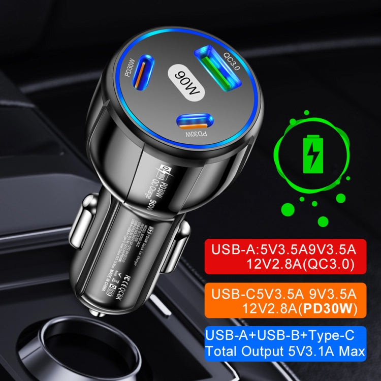90W Super Fast Charging USB-C Car Charger Dual PD 30W+QC3.0 Charging Station(Black) - Car Charger by PMC TechLife | Online Shopping South Africa | PMC TechLife | Buy Now Pay Later Mobicred