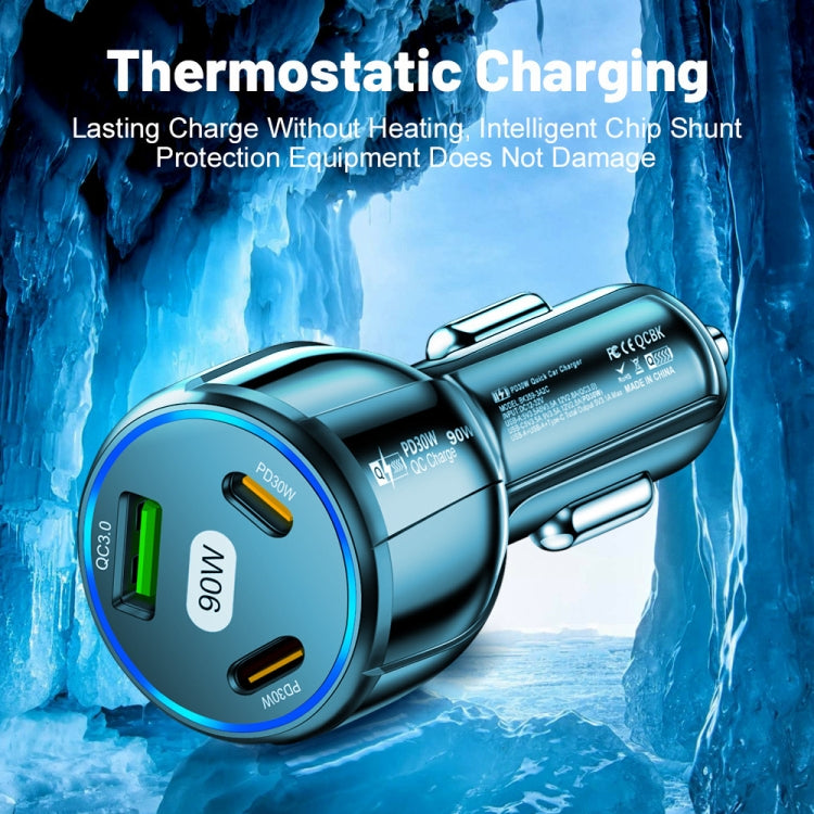 90W Super Fast Charging USB-C Car Charger Dual PD 30W+QC3.0 Charging Station(White) - Car Charger by PMC TechLife | Online Shopping South Africa | PMC TechLife | Buy Now Pay Later Mobicred