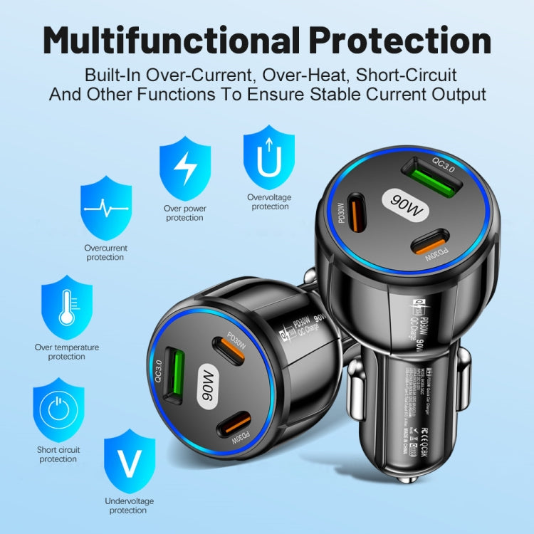 90W Super Fast Charging USB-C Car Charger Dual PD 30W+QC3.0 Charging Station(White) - Car Charger by PMC TechLife | Online Shopping South Africa | PMC TechLife | Buy Now Pay Later Mobicred