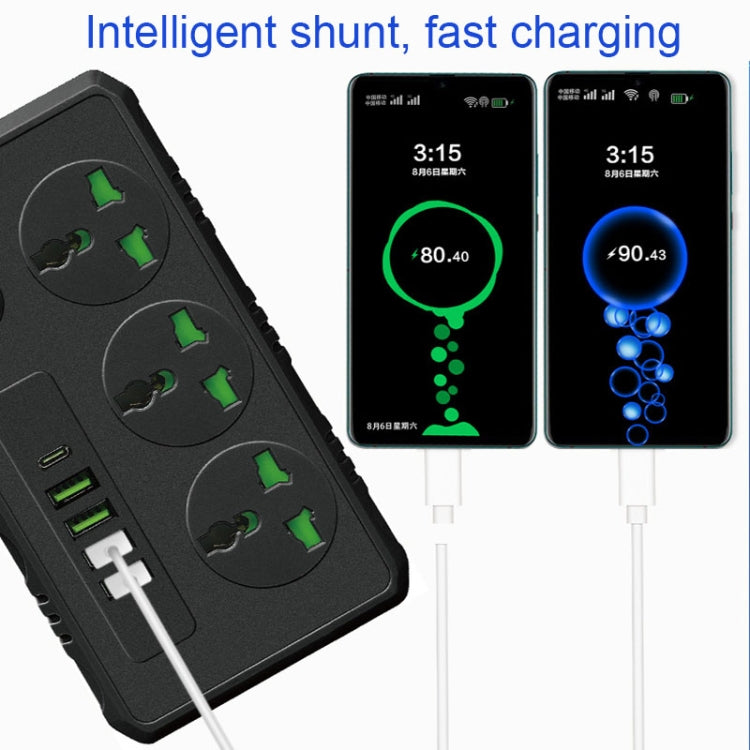B09 2m 3000W 3 Plugs + PD + 4-USB Ports Multifunctional Flame-Retardant Socket With Switch(US Plug) - Extension Socket by PMC TechLife | Online Shopping South Africa | PMC TechLife | Buy Now Pay Later Mobicred