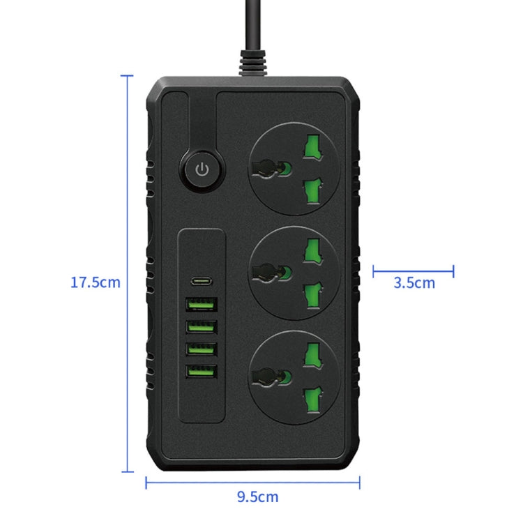 B09 2m 3000W 3 Plugs + PD + 4-USB Ports Multifunctional Flame-Retardant Socket With Switch(US Plug) - Extension Socket by PMC TechLife | Online Shopping South Africa | PMC TechLife | Buy Now Pay Later Mobicred