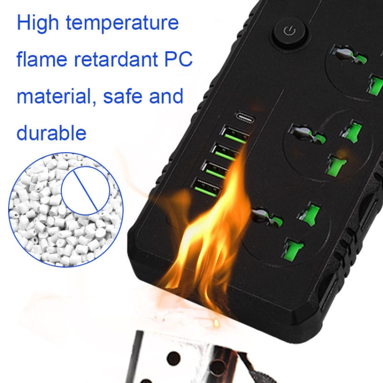 B09 2m 3000W 3 Plugs + PD + 4-USB Ports Multifunctional Flame-Retardant Socket With Switch(US Plug) - Extension Socket by PMC TechLife | Online Shopping South Africa | PMC TechLife | Buy Now Pay Later Mobicred