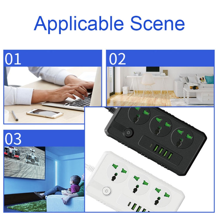 B09 2m 3000W 3 Plugs + PD + 4-USB Ports Multifunctional Flame-Retardant Socket With Switch(US Plug) - Extension Socket by PMC TechLife | Online Shopping South Africa | PMC TechLife | Buy Now Pay Later Mobicred