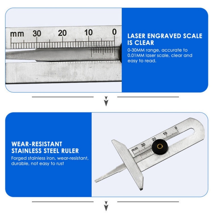 0-30mm Stainless Steel Tire Tread Vernier Depth Gauge - free shipping - PMC TechLife - Order now!