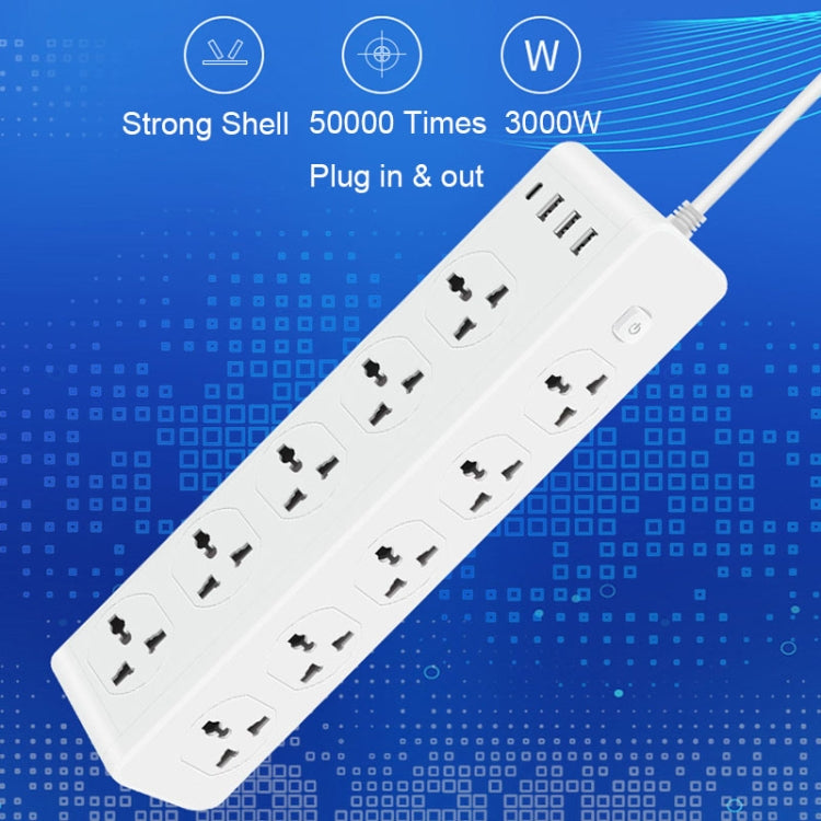 D15 2m 3000W 10 Plugs + PD + 3-USB Ports Vertical Socket With Switch, Specification: Two-pin US Plug - Extension Socket by PMC Jewellery | Online Shopping South Africa | PMC Jewellery | Buy Now Pay Later Mobicred