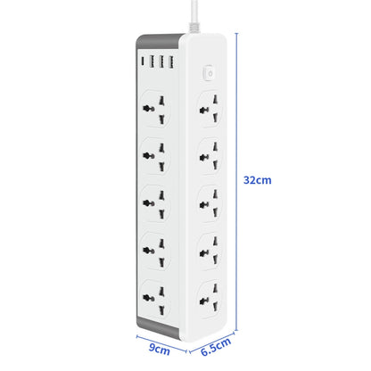 D15 2m 3000W 10 Plugs + PD + 3-USB Ports Vertical Socket With Switch, Specification: Three-pin US Plug - Extension Socket by PMC Jewellery | Online Shopping South Africa | PMC Jewellery | Buy Now Pay Later Mobicred