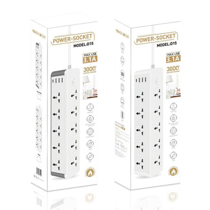 D15 2m 3000W 10 Plugs + PD + 3-USB Ports Vertical Socket With Switch, Specification: Three-pin US Plug - Extension Socket by PMC Jewellery | Online Shopping South Africa | PMC Jewellery | Buy Now Pay Later Mobicred