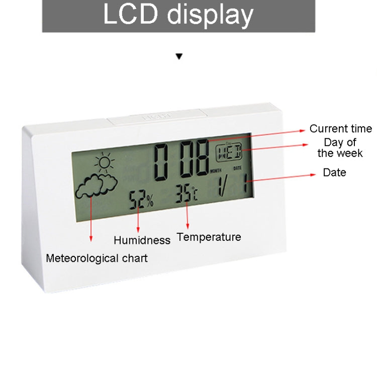 LCD Electronic Desk Clock Digital Display Multifunctional Temperature And Humidity Meter Alarm Clock, Model: 2158L With Light White - Alarm Clocks by PMc TechLife | Online Shopping South Africa | PMc TechLife | Buy Now Pay Later Mobicred