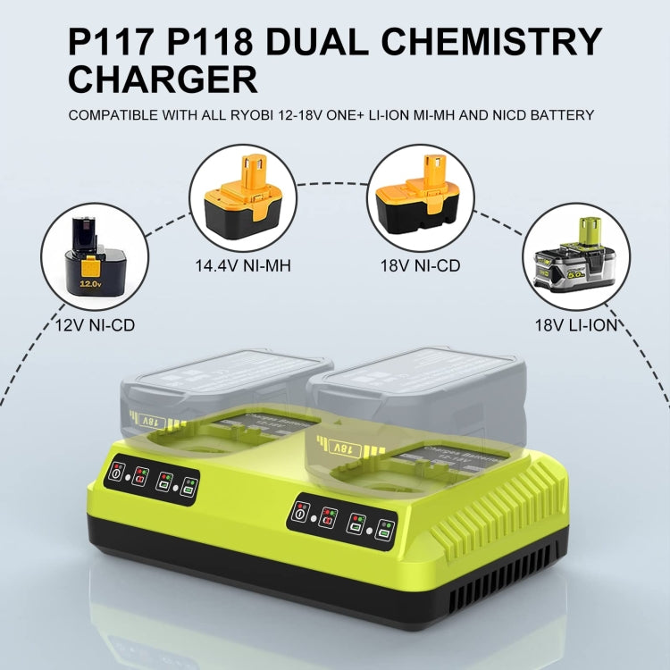 For RYOBI P108 / P117 12-18V Lithium Nickel Battery Dual Port Charger, Plug: US - Electric Saws & Accessories by PMc TechLife | Online Shopping South Africa | PMc TechLife | Buy Now Pay Later Mobicred